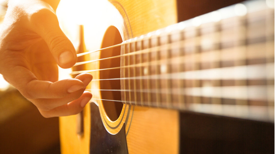 A hand fingerpicking guitar A hand fingerpicking guitar