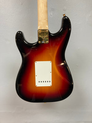Close-up of 1998 Fender Custom Shop 1960s FMJ Stratocaster guitar neck and body, featuring meticulous craftsmanship and iconic woodwork.