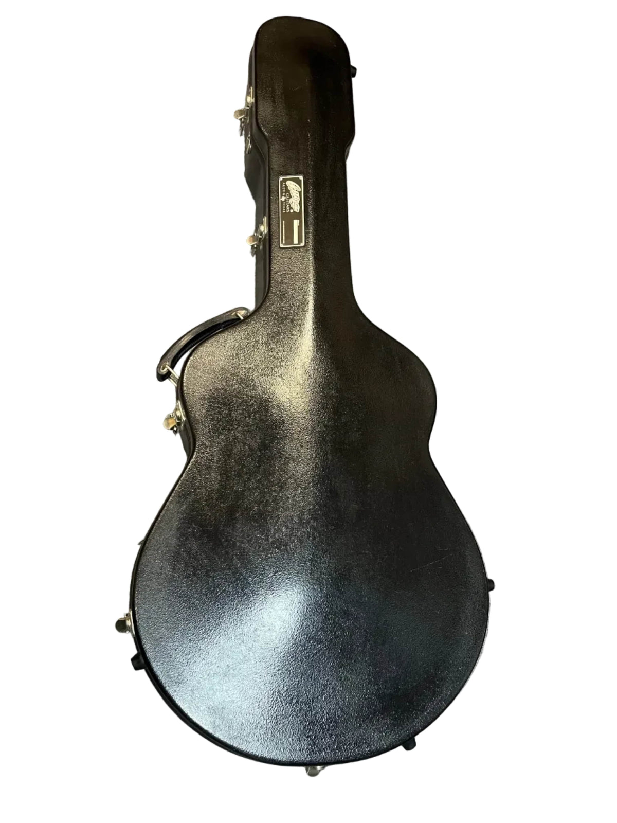 A closed black hard case with handle, shown on a white background—ideal protection for your Collings CJ BaA (Brazilian Rosewood & Adirondack Spruce) or other prized Collings guitar.