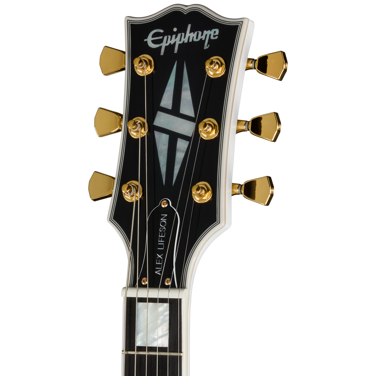 Epiphone Alex Lifeson 1976 ES-355 Reissue, Alpine White - headstock