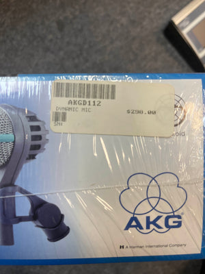 AKG D112 Dynamic Microphone NOS by AKG, boxed and wrapped in plastic, with a $298.00 price label attached.