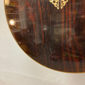 Close-up of the Alvarez Minstrel 4-string Tenor Banjo 1970s, showcasing intricate inlays and detailed wood grain on the resonator.
