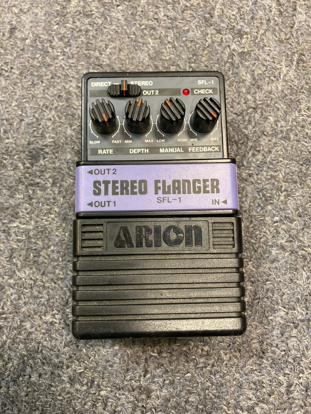 Arion SFL-1 Stereo Flanger Grey Japan, a high-quality guitar effects pedal, offering versatile sound enhancements for musicians.