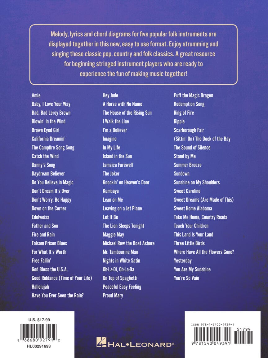 Campfire Songs – Strum Together: Blue and white cover with white text, featuring 70 favorite songs for multiple instruments, perfect for group play.