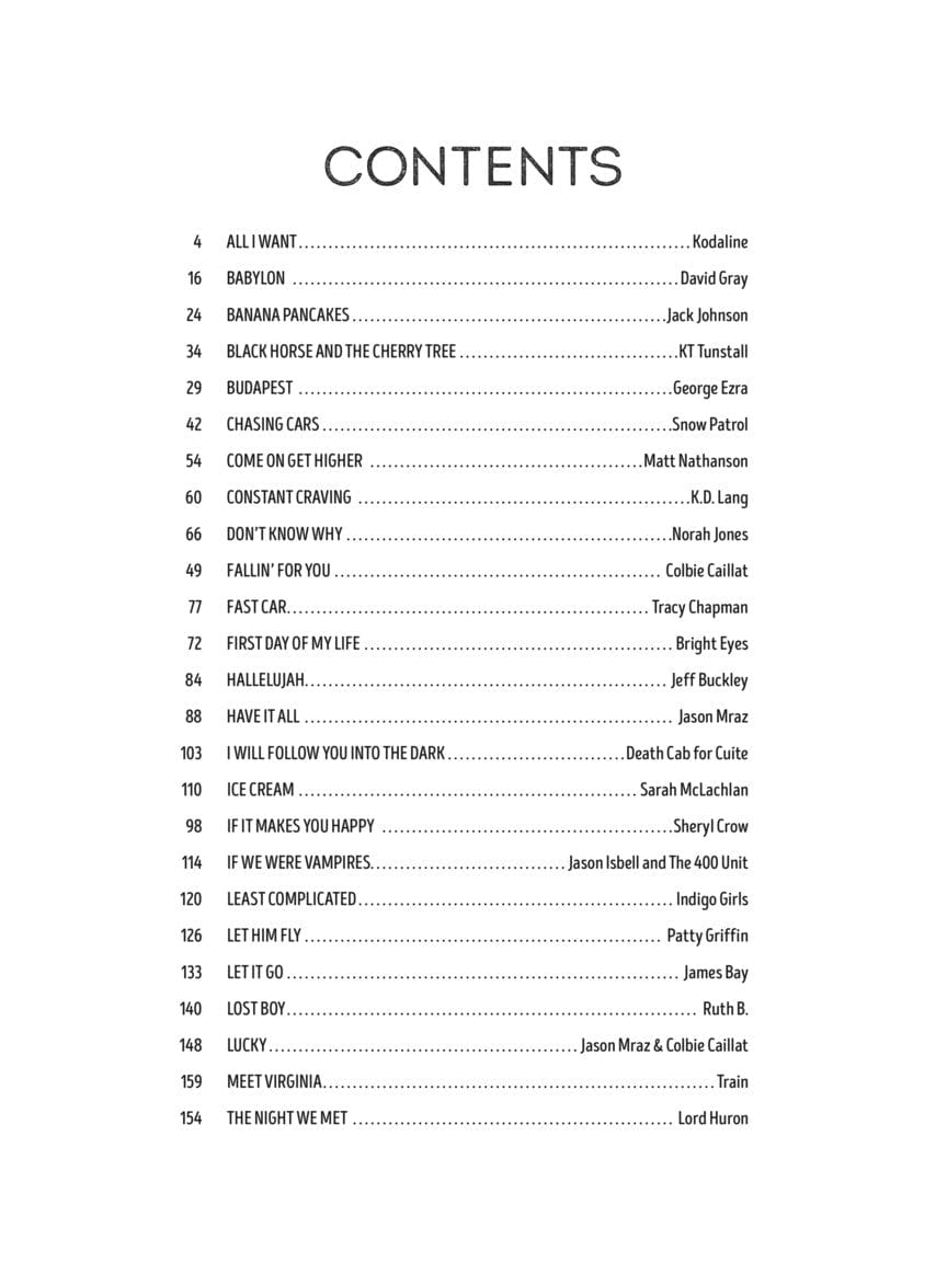Contemporary Coffeehouse Songs - 2nd Edition. A softcover book listing 48 popular songs in black text on a white background.