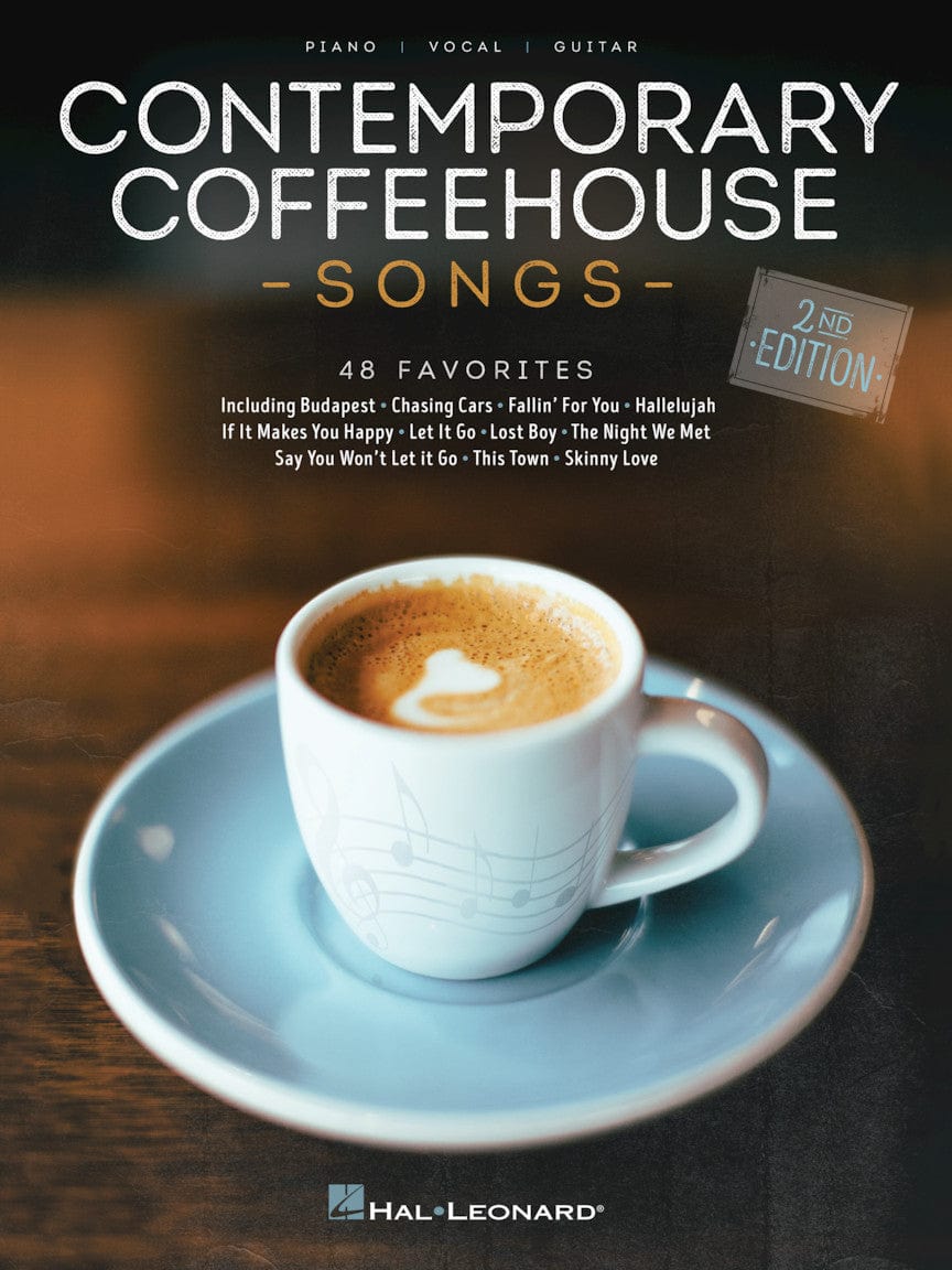 Contemporary Coffeehouse Songs - 2nd Edition book cover featuring a cup of coffee with a heart design on top.