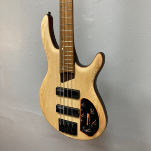 Cort Artisan B4 Element Natural bass guitar with roasted maple fretboard, panga-panga/walnut neck, Bartolini® MK-1 pickups, MetalCraft M4 bridge, and ergonomic mahogany body.