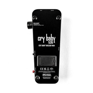 Top view of a black Dunlop Cry Baby BB535 Wah 1994 Reissue | Multi-Function Wah pedal, displaying labels, footswitch, and adjustment knob.