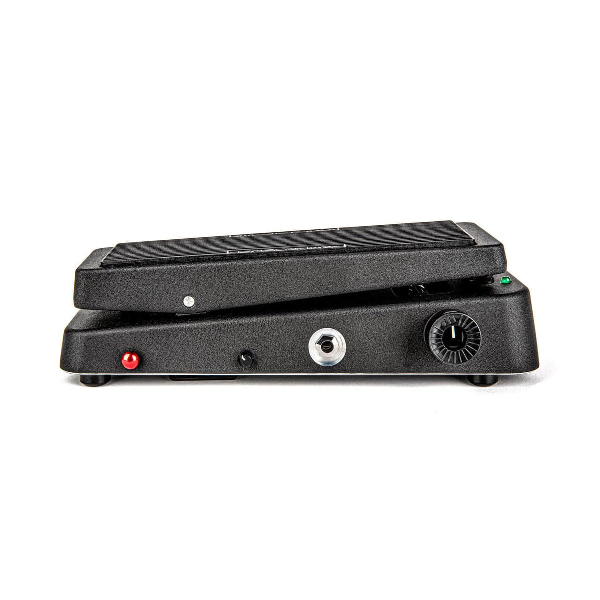 Side view of the Dunlop Cry Baby BB535 Wah 1994 Reissue Multi-Function Wah shows a foot rocker, input/output jacks, a control knob, and LED indicator lights—classic Dunlop design with modern features.