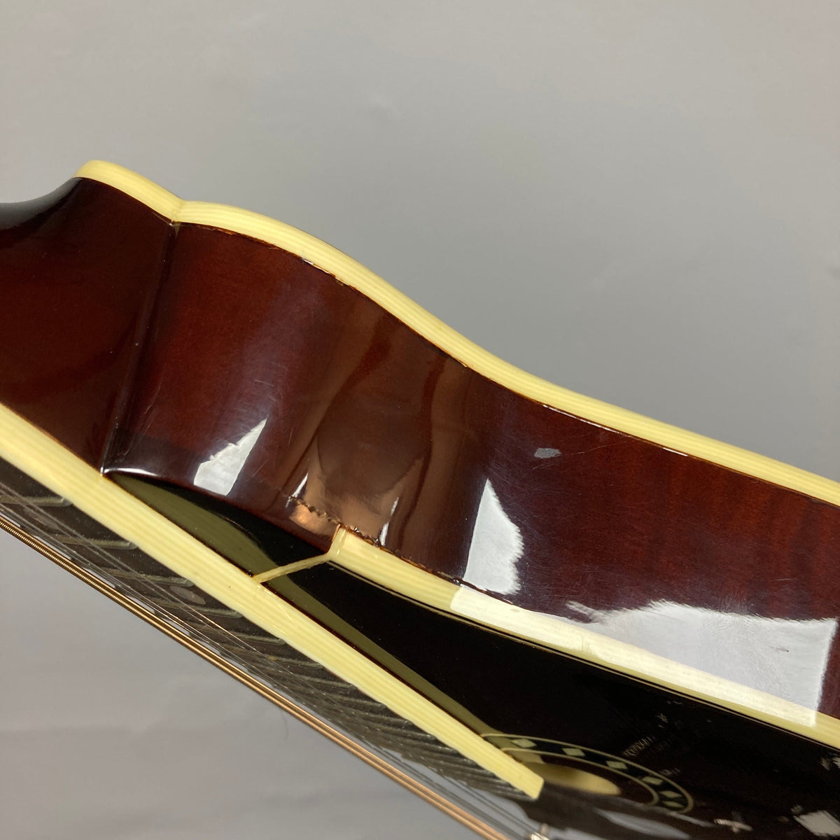 Eastman MD604-GB A-Style Oval-Hole Mandolin, close-up view showcasing the craftsmanship of this unique, consignment sale item, with a case included.