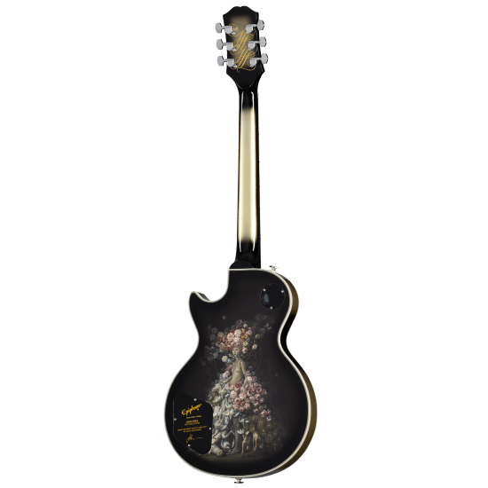 Epiphone Adam Jones Les Paul Custom Art Collection guitar featuring Julie Heffernan’s “Self-Portrait as Not Dead Yet” floral design.