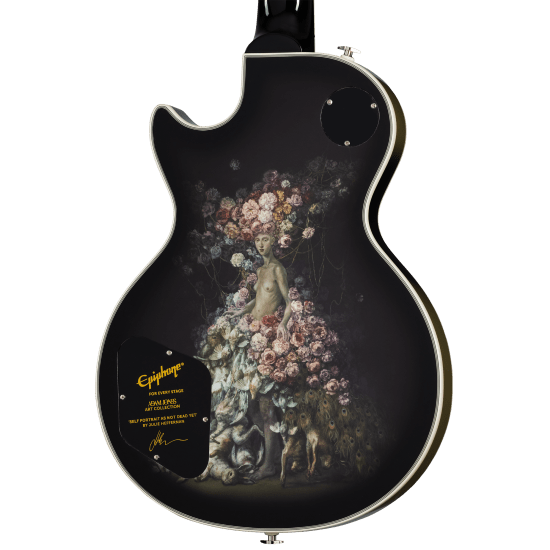 Epiphone Adam Jones Les Paul Custom guitar featuring Julie Heffernan's “Self-Portrait as Not Dead Yet” artwork of a woman and dogs.