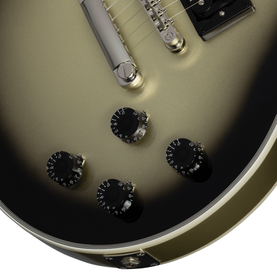 Close-up of an Epiphone Adam Jones Les Paul Custom with Julie Heffernan’s “Self-Portrait as Not Dead Yet” artwork.