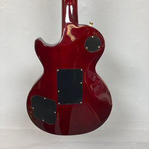 Epiphone Alex Lifeson Les Paul Custom Axcess w/Case, featuring a red body, gold hardware, and Floyd Rose tremolo.
