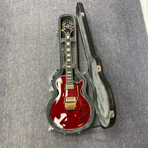 Epiphone Alex Lifeson Les Paul Custom Axcess in a hardshell case, showcasing its meticulous design and powerful Epiphone pickups.