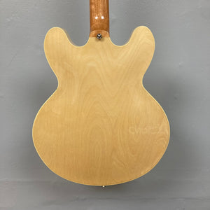 Epiphone Casino Natural guitar close-up, highlighting its hollowbody design and Dogear PRO P-90 pickups.