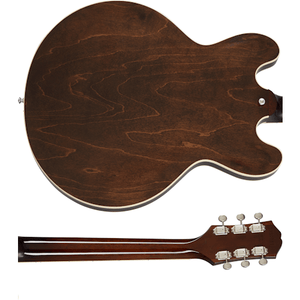 Epiphone Casino (USA Collection) Vintage Sunburst guitar close-up, showcasing strings and craftsmanship.