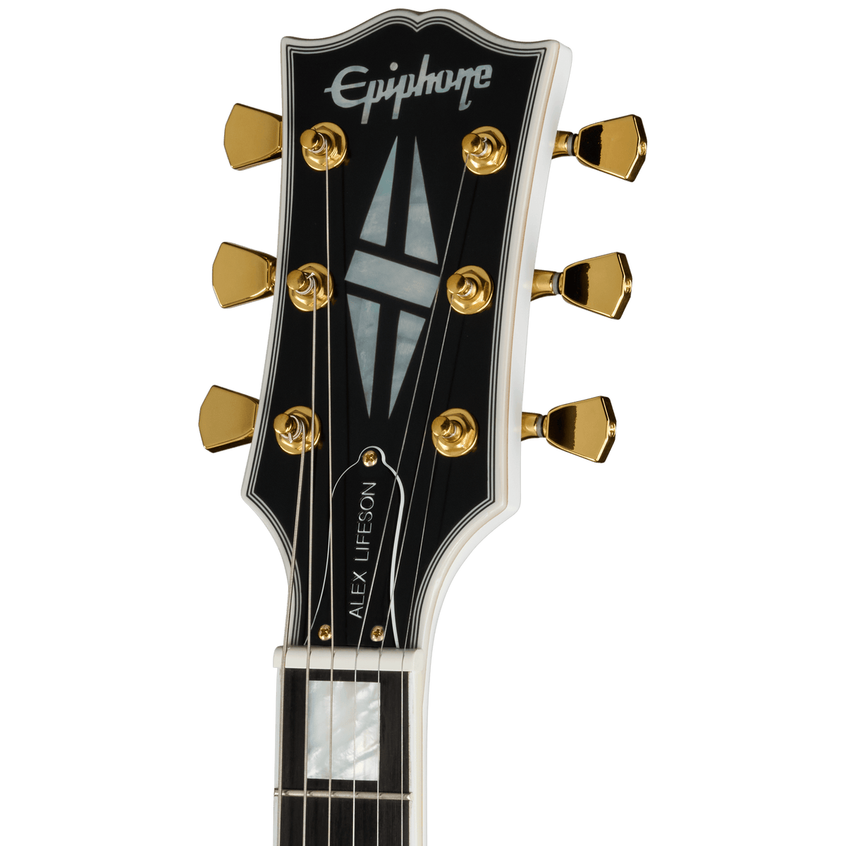 Epiphone Alex Lifeson 1976 ES-355 Reissue, Alpine White - headstock