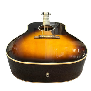 Epiphone Slash J-45 Acoustic Guitar w/Case by Epiphone in a sunburst finish, shown from the base toward the neck to display its body, bridge, strings, and Shadow NanoFlex pickup.