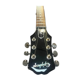 Close-up of the Epiphone Slash J-45 Acoustic Guitar headstock, featuring six tuning pegs, strings, and the Epiphone logo in clear view.