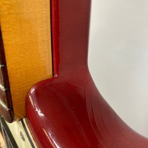 Fender Duo-Sonic II Dakota Red 1966 Vintage guitar, close-up showing minor blemishes and heavy finish checking, dual-pickup with 24 scale length.