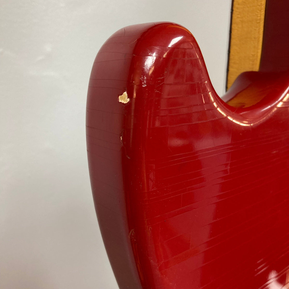 Fender Duo-Sonic II Dakota Red 1966 Vintage guitar with chipped paint, visible blemishes, and heavy finish checking.