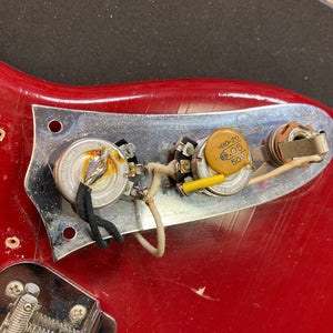 Fender Duo-Sonic II Dakota Red 1966 Vintage guitar close-up, showing minor blemishes, dual-pickups, and a shorter 24 scale length.