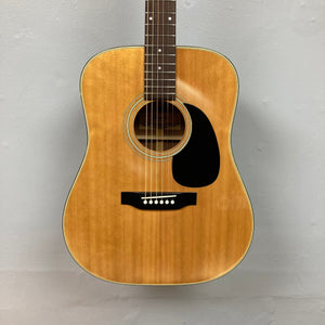 Fender F-35 1972 - 1981 Natural MIJ acoustic guitar on display, showcasing its elegant design and vintage craftsmanship.