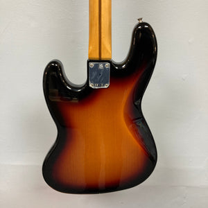 Fender Vintera '70s Jazz Bass featuring vintage-style pickups and a '70s C-shaped neck, shown in close-up detail with included gig bag.