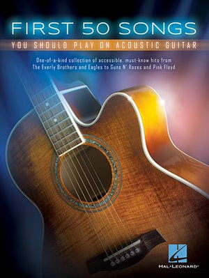 First 50 Songs You Should Play on Acoustic Guitar Softcover book cover featuring a close-up image of an acoustic guitar.