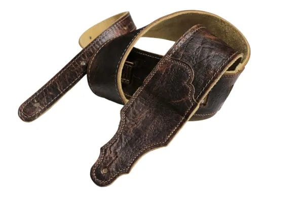 Franklin Chocolate American Bison Guitar Strap, featuring robust bison leather and honey suede backing, designed for comfort and durability, ideal for musicians.