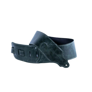 Franklin Jackson Hole Aged Leather Guitar Strap with white stitching, slightly distressed for a vintage look, designed for comfortable guitar playing and effortless shoulder glide.