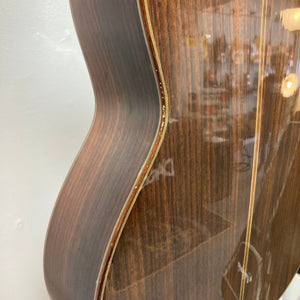 Giambattista G8 Natural Used guitar close-up, showcasing detailed craftsmanship and fine woodgrain, emblematic of Castelluccia's traditional lutherie techniques.