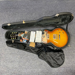 Gibson Les Paul Standard Premium Plus 2003 Ice Tea Burst in case with Burstbucker Pro pickups and '60s slim-taper neck profile.