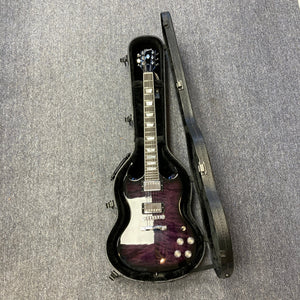 Gibson SG Modern Exclusive Dark Purple Burst Blem in a case, showcasing a sleek design and premium features for players.