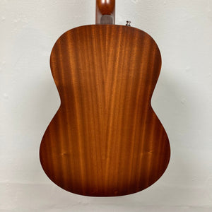 Close-up of the Godin Mahogany Folk Rustic Burst A/E showcasing its solid mahogany body and detailed craftsmanship.