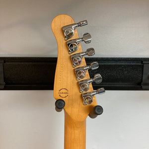 Close-up of the Godin Stadium Pro Sunset Burst MN Electric Guitar showcasing its intricate details and high-quality craftsmanship.