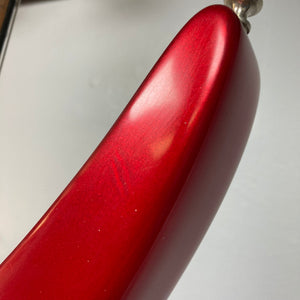 Guild USA X-79 Candy Apple Red guitar, close-up of avant-garde body and 24-fret fingerboard.