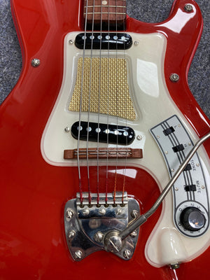 Close-up of Hagstrom I vintage electric guitar showcasing original flatwound strings and detailed craftsmanship.