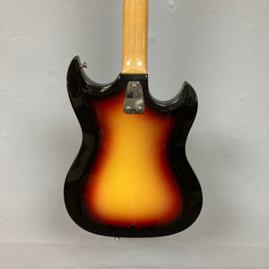 Hagstrom III Left Hand 1960s Sunburst Electric Guitar close-up, showcasing its vintage design, three single-coil pickups, and quality craftsmanship.