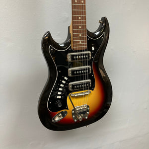 Hagstrom III Left Hand 1960s Sunburst Electric Guitar with three single-coil pickups, vintage-inspired design, and left-handed orientation.