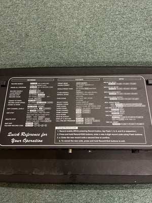 The Elation Scene Setter 24-Channel DMX Dimmer Console features a black control panel with white text and button labels, showing programming and playback instructions. It is placed on green carpet, providing efficient lighting control for any setup.