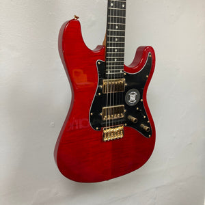 Jamstik Deluxe MIDI Red Black Guitar w/Case, featuring 24 frets, HH pickup, locking tuners, hardtail bridge, and full MIDI capabilities.