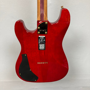 Jamstik Deluxe MIDI Red Black Guitar w/Case, showing the front and back view, with a wooden neck and visible hardware details.
