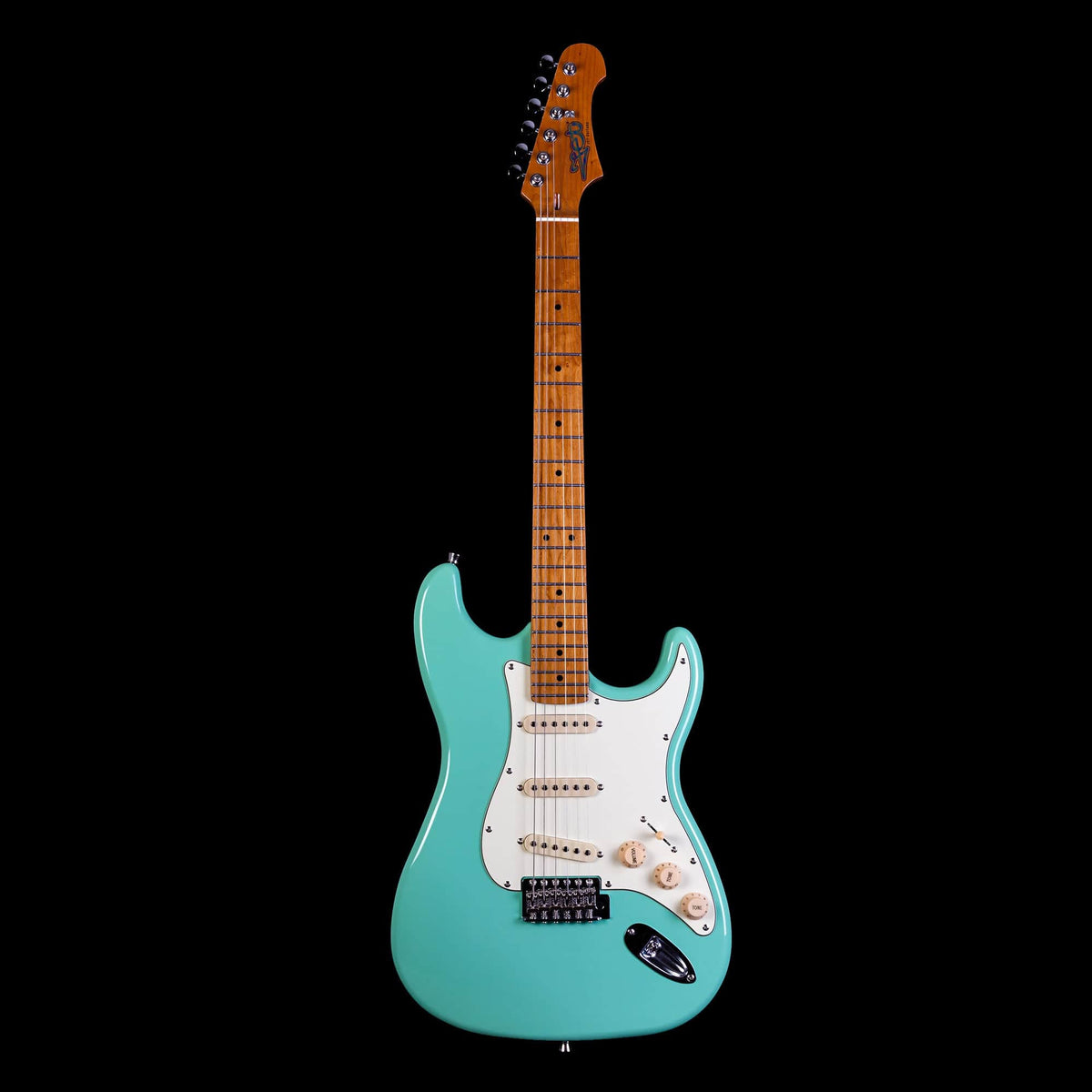 JET JS-300 Strat Style electric guitar with roasted maple neck, tremolo bridge, and SSS ceramic pickups for versatile tones. Ideal for modern playability.