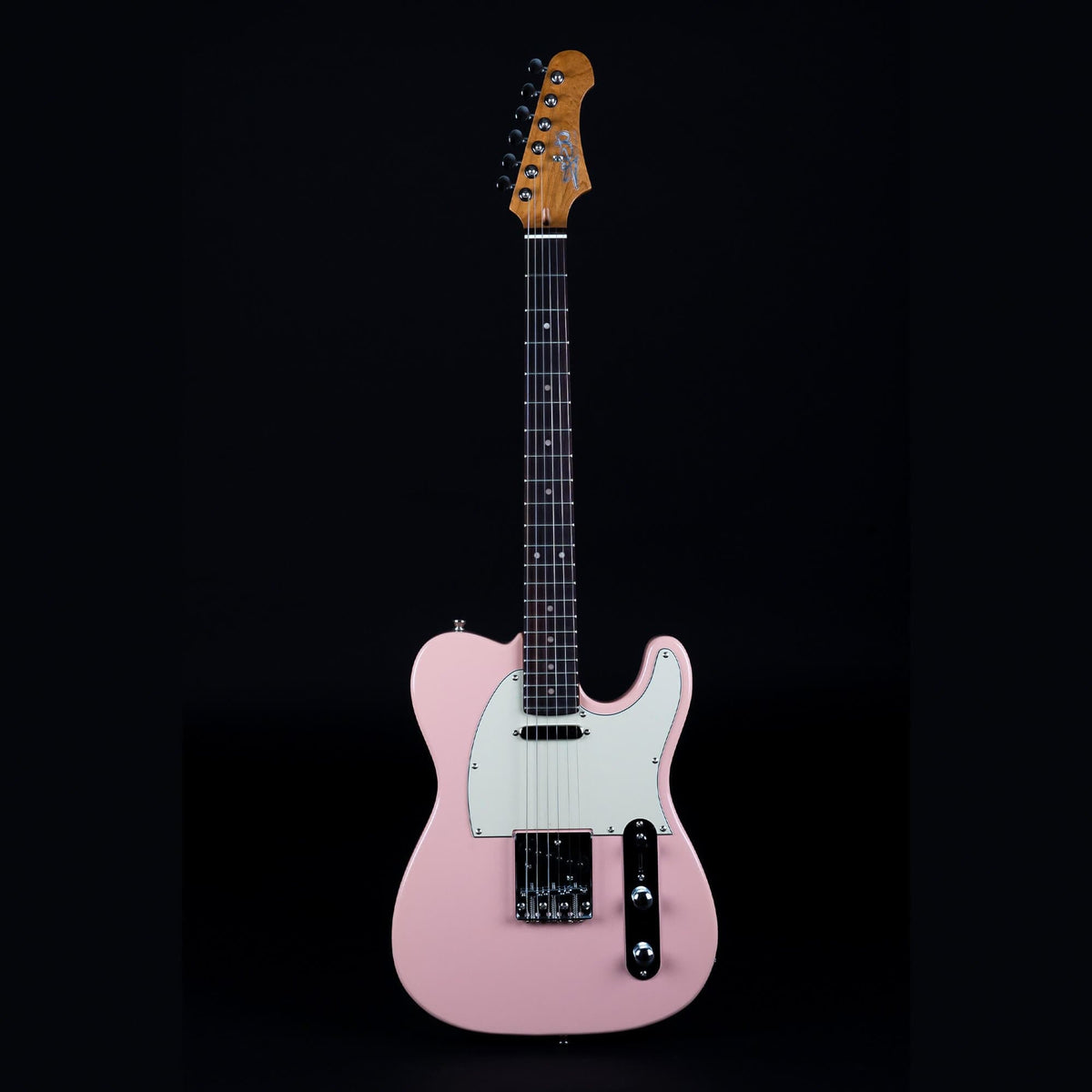 Jet JT-300 electric guitar with a sleek design, featuring chrome hardware and a Canadian roasted maple neck, showcased against a black background.