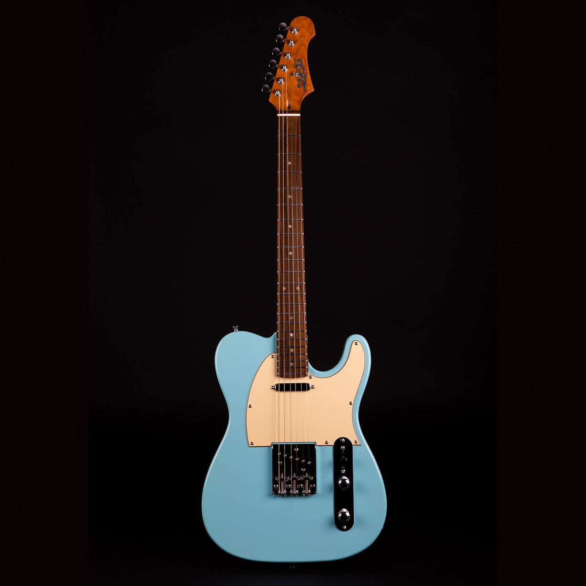 Jet JT-300 electric guitar with Canadian roasted maple neck, chrome hardware, and fixed bridge, displayed against a dark backdrop.