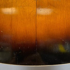 Kalamazoo KG-14 1930s-1940s Sunburst guitar, close-up of restored body showcasing vintage wood and stable neck joint.