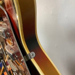 Kingston Semi-Hollowbody 1960's Vintage Burst guitar close-up, showcasing its semi-hollow design and vintage appeal.