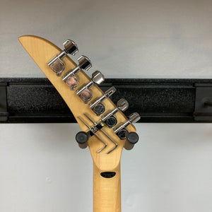 Kramer Lzzy Hale Voyager guitar neck with chrome tuning pegs, highlighting its precision craftsmanship and striking design.